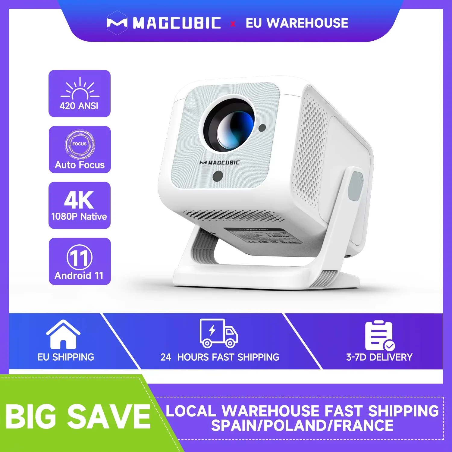 Magcubic HY310X projecteur Portable 4K 420ANSI WiFi 6 mise au point automatique Android 11 projecteur Support Full HD 1080P cinéma extérieur à domicile