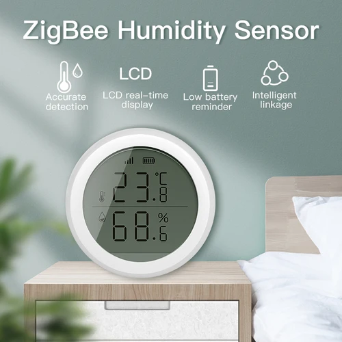 Imagen 2 del producto Sensor de Temperatura y Humedad Tuya ZigBee con Pantalla LCD, Compatible con la Aplicación Smart Life, Control por Voz de Google Alexa, Opción de Puerta de Enlace Multimodo