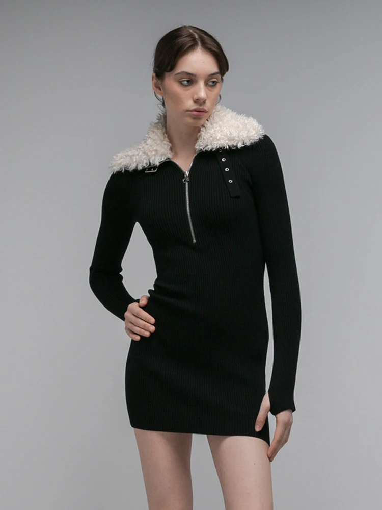 

HIGH STREET Newest 2024 Designer Fashion Women's Mao collar zippered Knit Dress