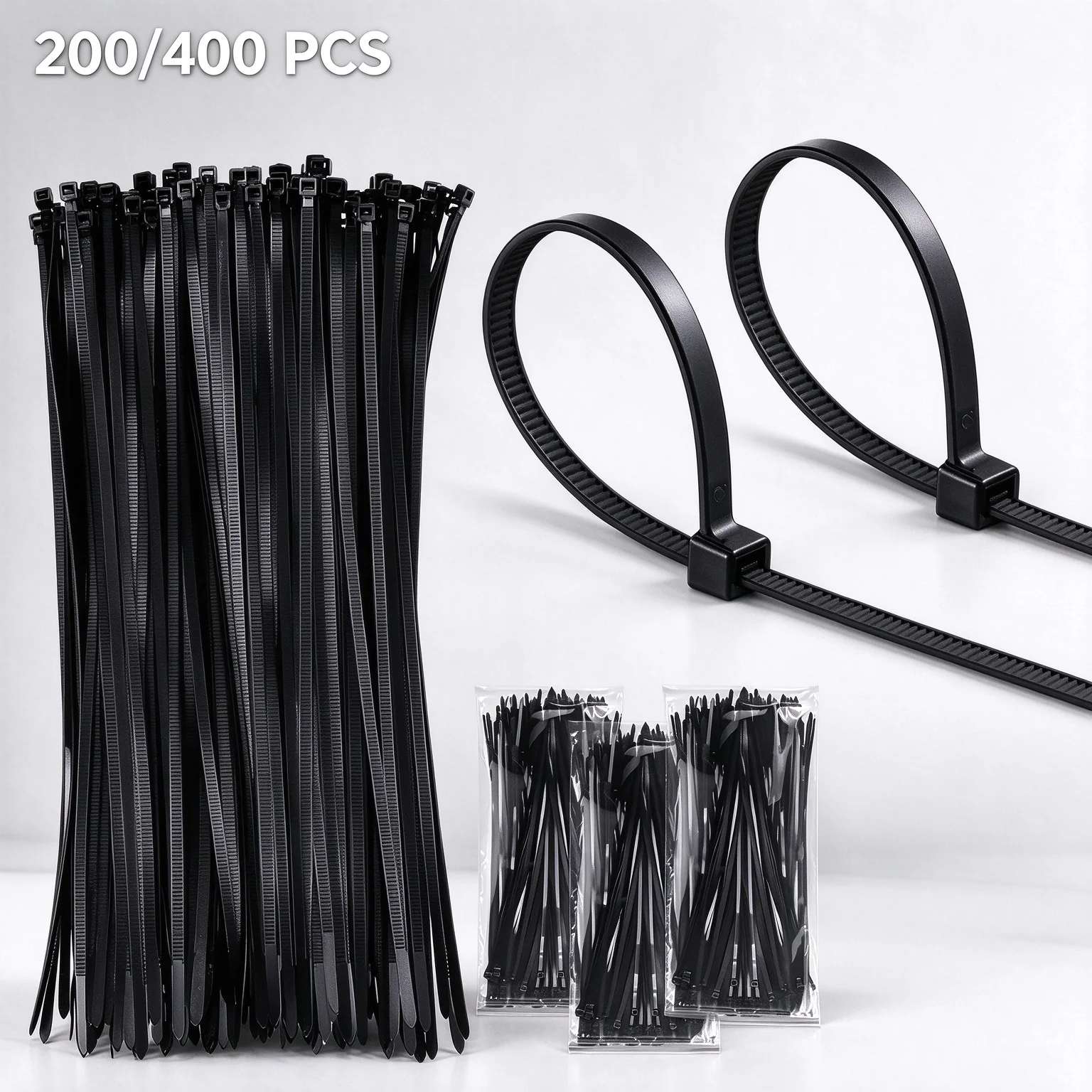 100/400PCS Nylon Cable Zip Ties Self-Locking Heavy-Duty Cable Ties Wire Management for Home Garden Outdoor Industrial Use