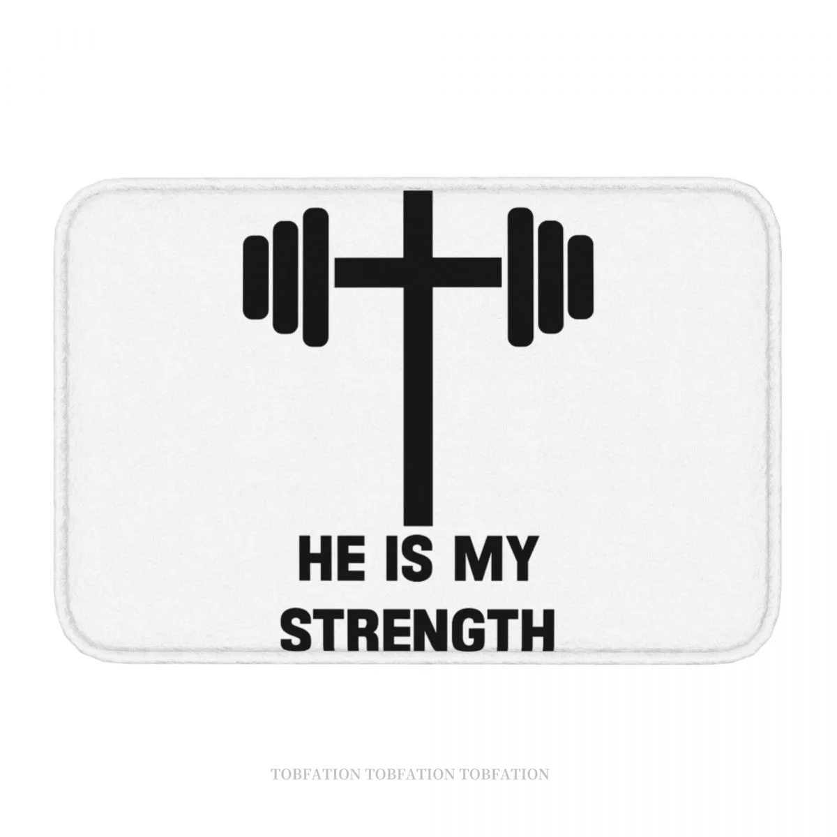 Jesus God Cross Anti-Slip Doormat Living Room Mat He Is Strength Catholic Gym Motivational Bible Quote Hallway Carpet Rug Decor