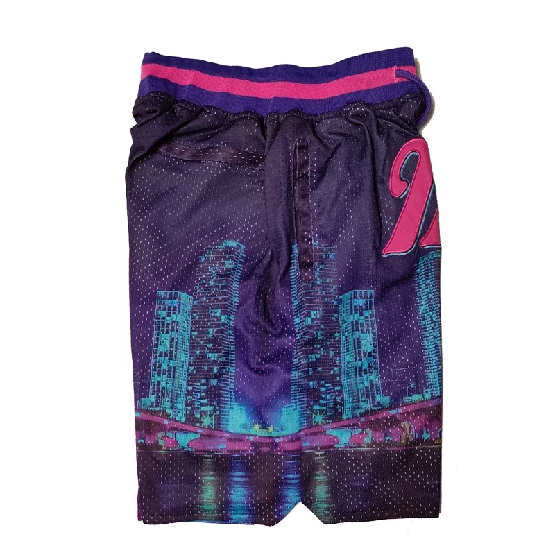 Basketball shorts Miami City Night Scenery Flower Four pockets Sewing embroidery Outdoor sports Beach pants high quality Green