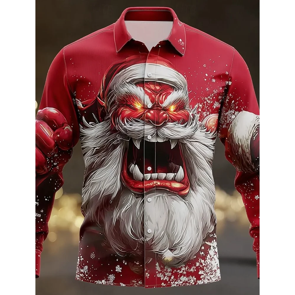 Men's Christmas Snow Flake Gradient Shirt Casual Santa Long Sleeve Retro Outdoor Leisure Holiday Shirt Merry Christmas Men Tops