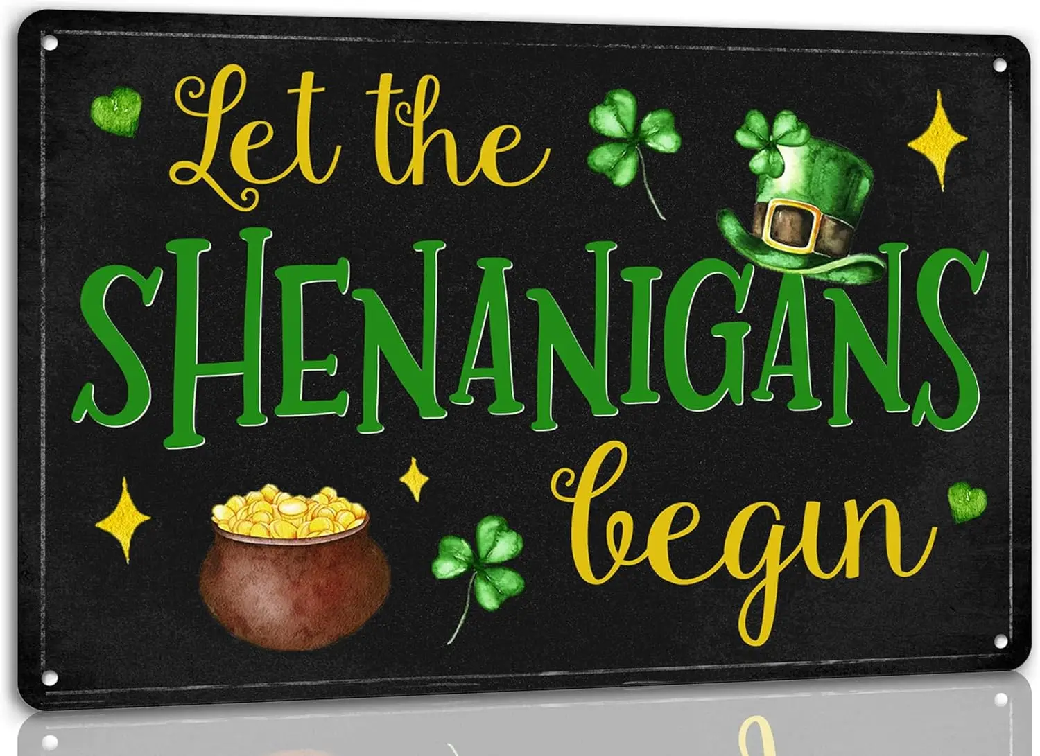 Let the Shenanigans Begin Metal Tin Sign Clover Vintage Poster Wall Art Cafes Farmhouse Home Irish Party Wall Decor Retro Plaque