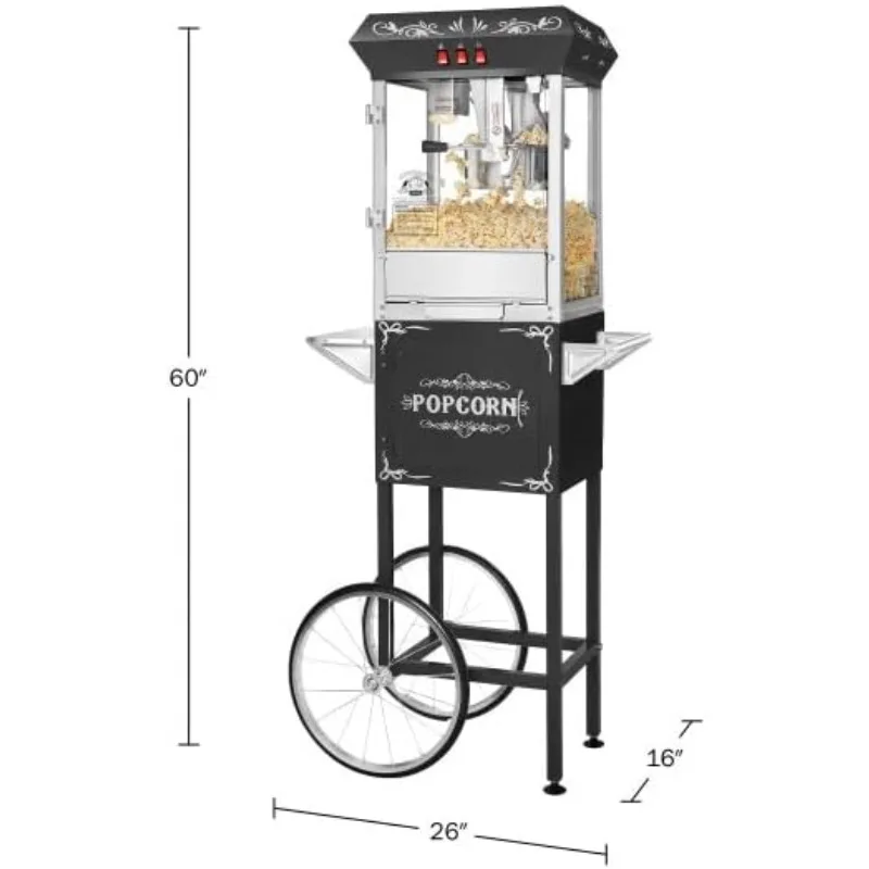 Popcorn Machine with Cart – 8oz Popper with Stainless-steel Kettle,Heated Warming Deck, Drawer By Superior Popcorn Company