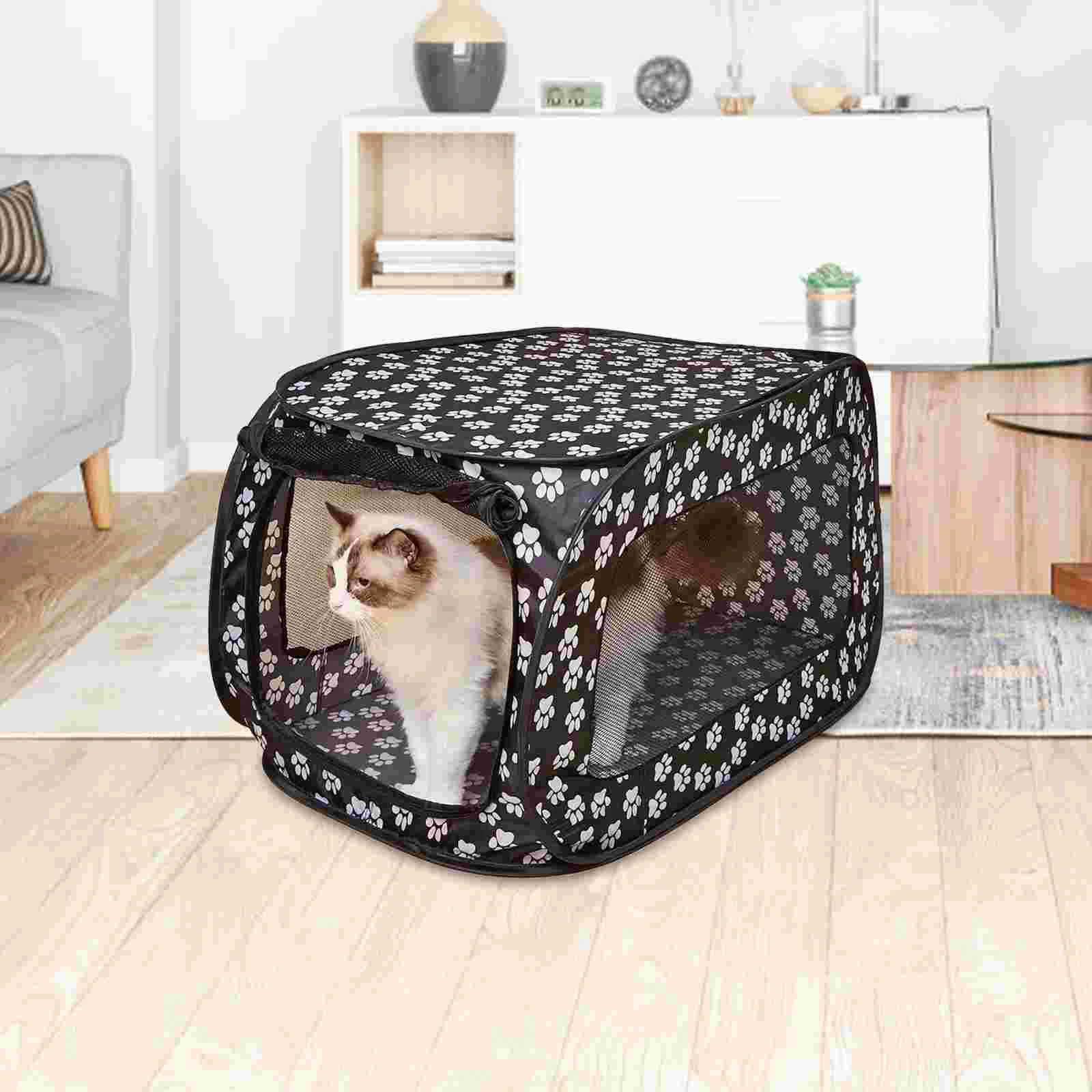 

600D Oxford Cloth Portable Pet Tent Foldable Dog House Cage Cat Sleeping Bed Puppy Kennel (Grey)