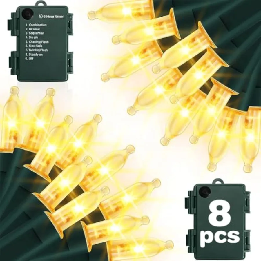 

Battery Christmas Lights 8 Pack LED Mini String Light with 8 Modes Auto-Timer Waterproof Tree Lights for Outdoor Indoor Xmas Ho