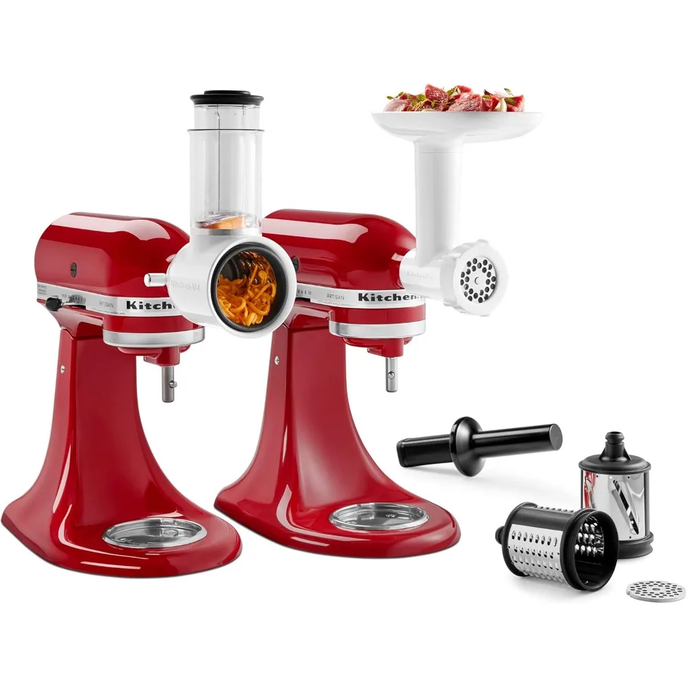 Food Grinder + Fresh Prep Slicer/Shredder Attachment Bundle, White