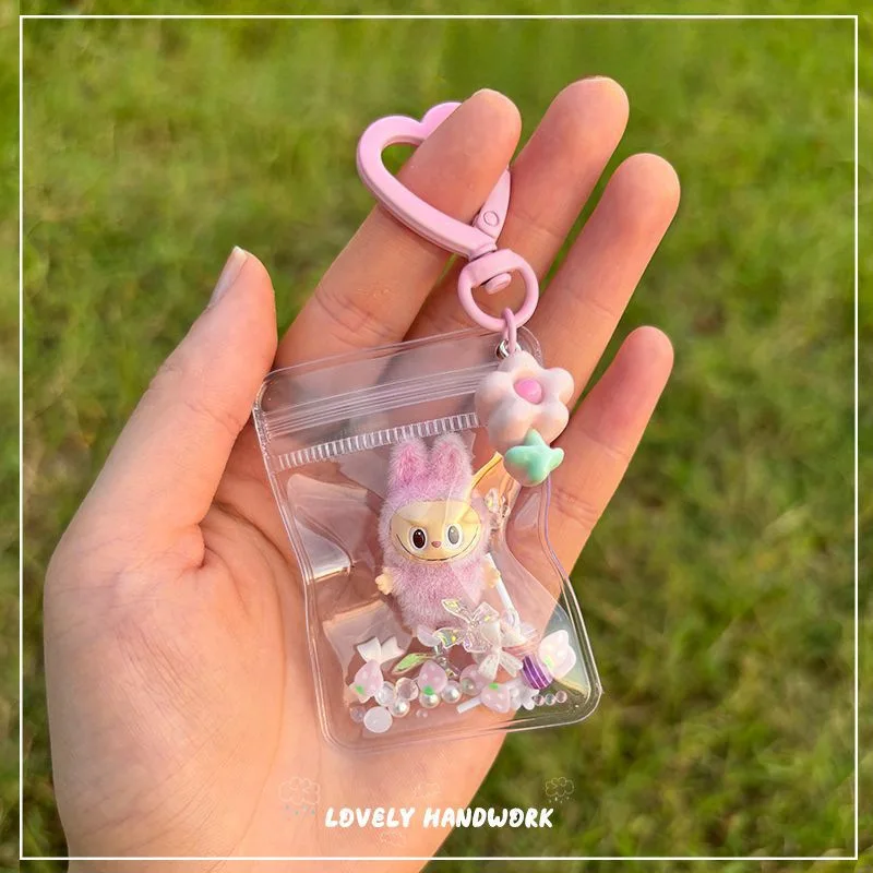 Cute Cartoon Mini Labubu Rubble Vinyl Cute Grain Baby Walk Bag Mobile Pendant Cute Keychain Gift