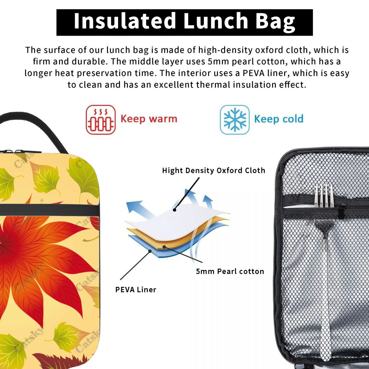 Herbstlaub fallen tragbare Aluminium folie verdickt isolierte isolierte Lunch-Tasche wasserdichte isolierte Lunch-Einkaufstasche