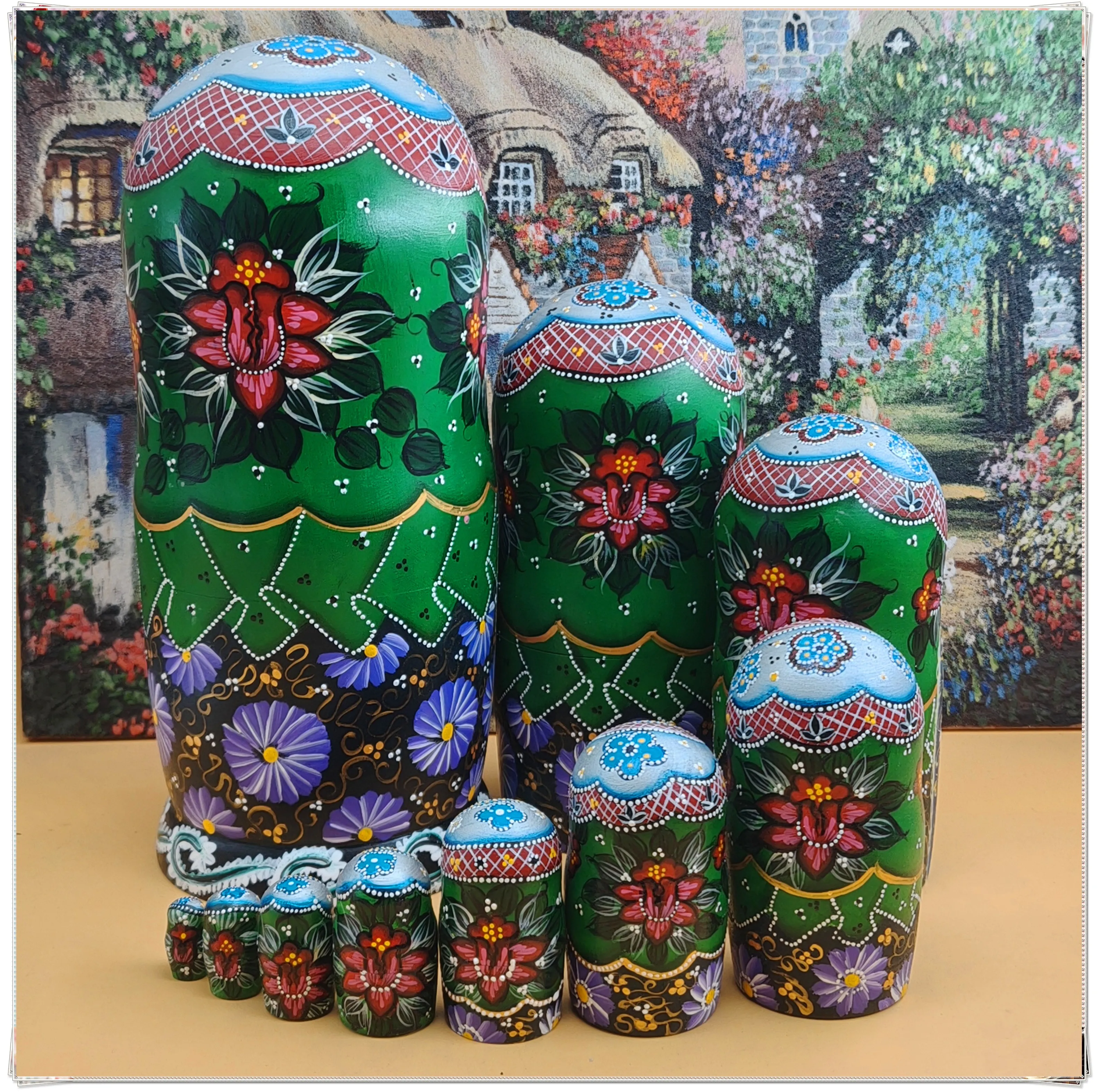 For Fine Craft Hand Painted 10 Layer Linden Wood Castle Nesting Doll Creative Miniature Ornament Decoration