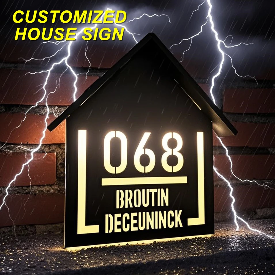 

Personalized Exterior Solar House Sign LED Illuminated Laser Cut Acrylic House Numbers Customized Outdoor Family Address Sign