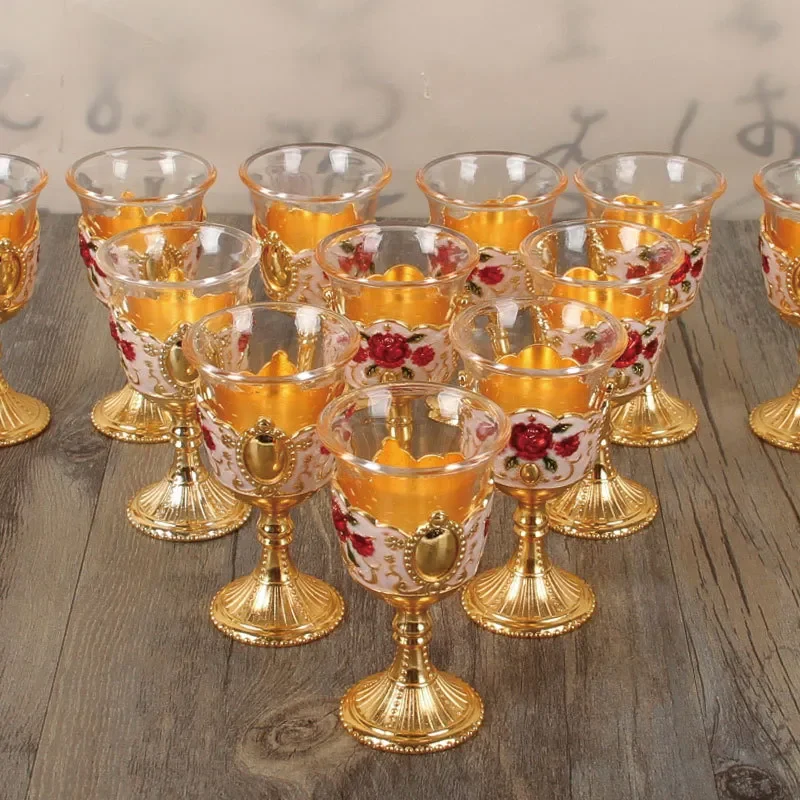 Retro Tall Wine Glass Set 12pcs Household Drinking Cups with Cover Baijiu Shot Glass Holder Vintage Style Barware for Home