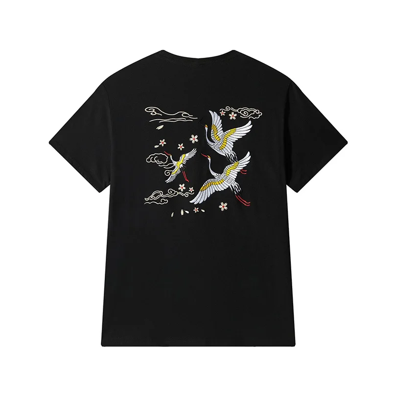 

Summer National Tide Embroidered Short-Sleeved T-Shirt Youth Men's Clothes Cotton Loose Chinese Style Crew Neck Casual Men Cloth