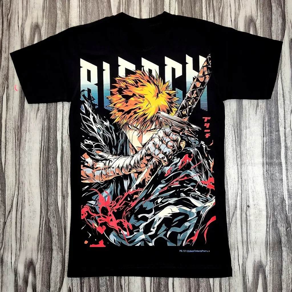 Adult and Children Death God Kurosaki Ichigo Pure Cotton T-Shirt, Tensa Zangetsu Dominant Print, Fan's Favorite Battle Robe