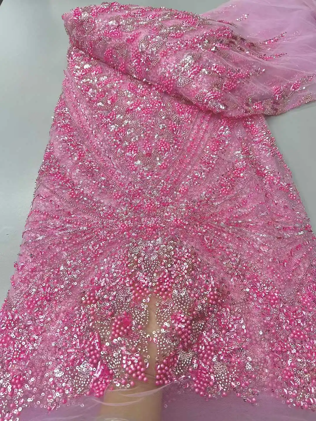 Elegant French Embroidery Beaded Lace Fabric, African Nigerian Fabric with Sequins, Wedding Dress Sewing