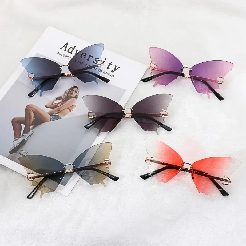 

Protection Vintage Cycling Gradient Butterfly Sunglasses for Women UV400 Car Metal Rimless Sunglasses Eyewear Decorations