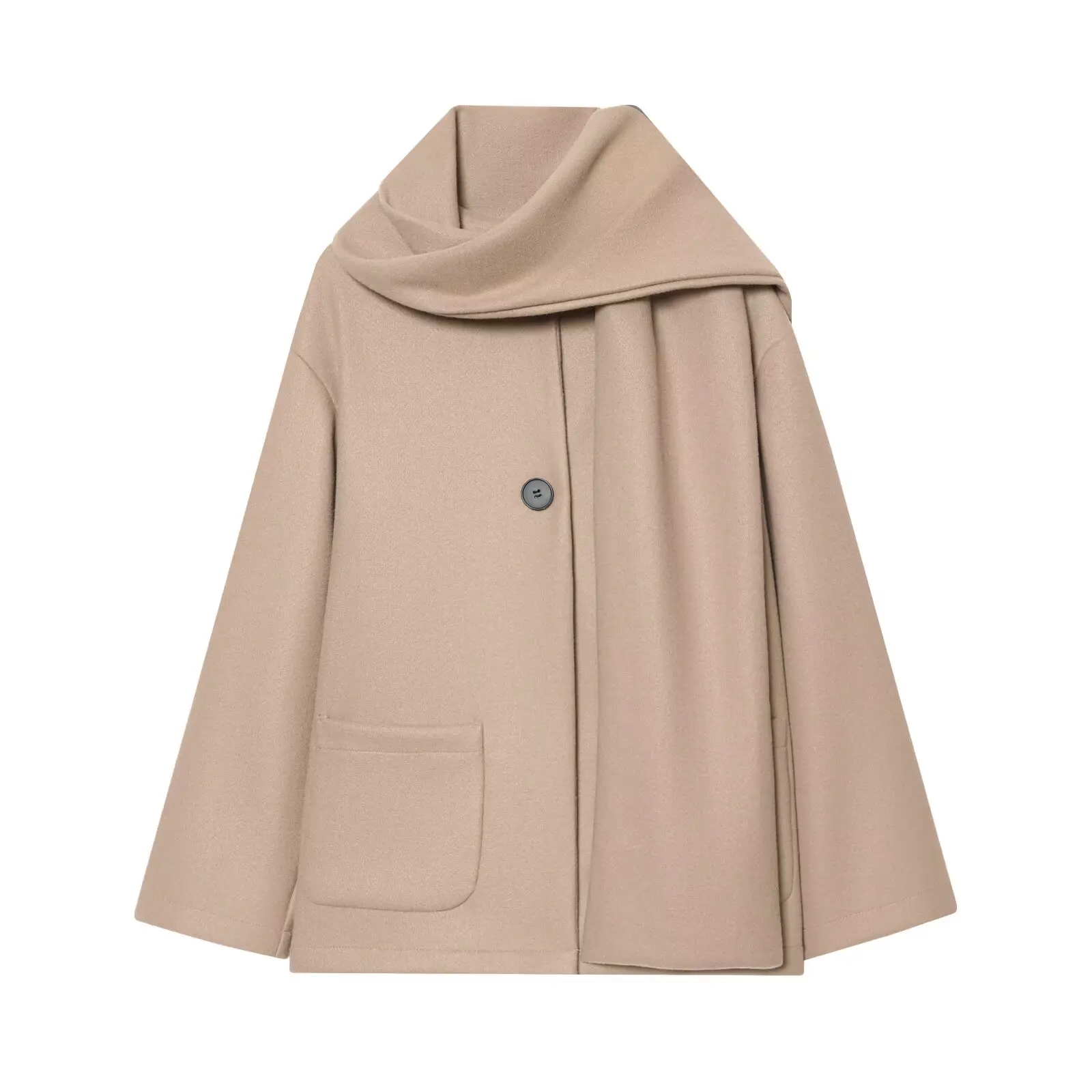 BSAY Französischer Minimalistischer Damenmantel mit einteiligem Schal-Kragen, Rundhalsausschnitt, einreihig, mit Taschen, für den Alltag im Herbst und auf Reisen. – Detail 9