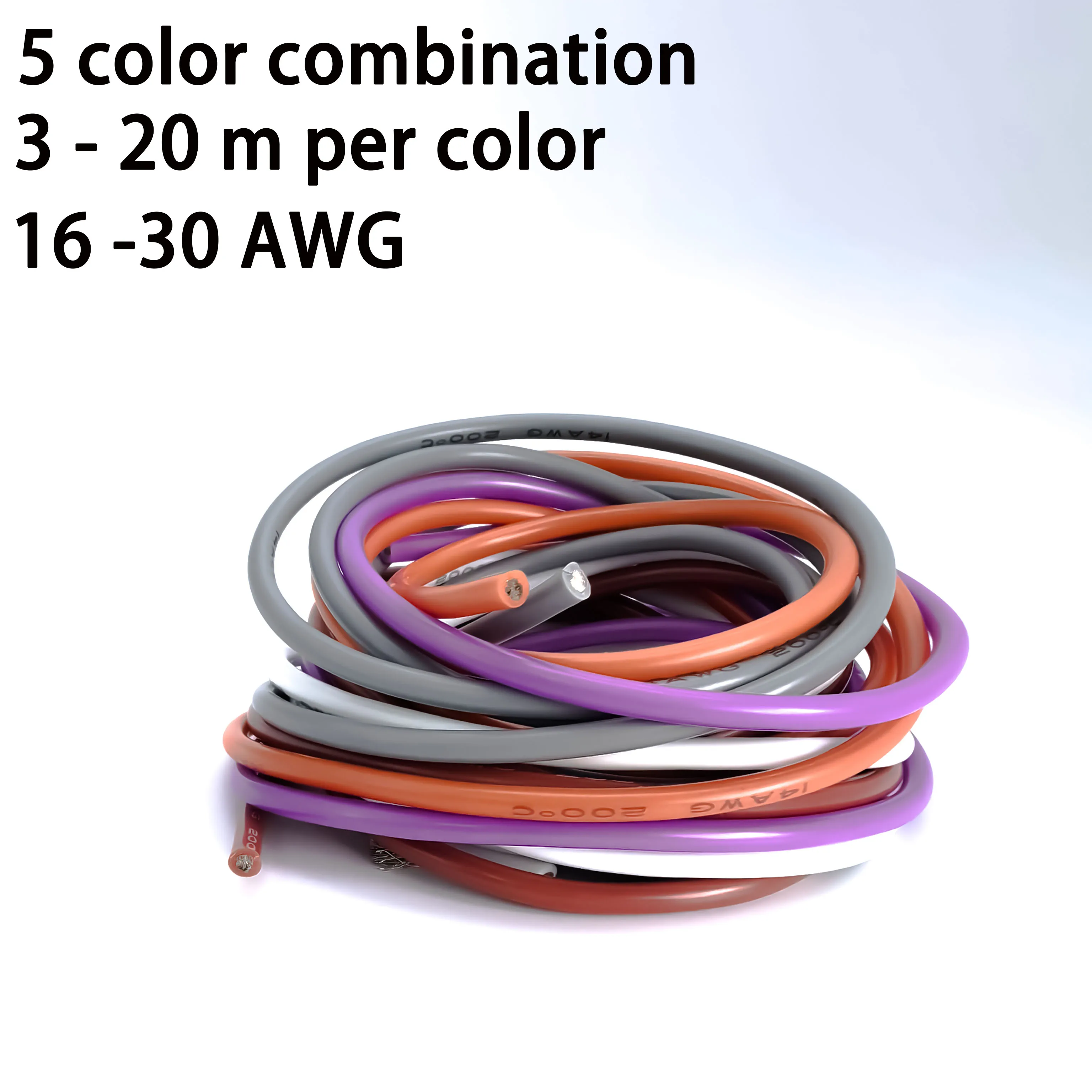 5 Colors 16-18-20-22-24-26-28-30 Gauge Silicone Wire White Orange Brown Gray Purple Stranded Tinned Copper Hookup Wire Kit