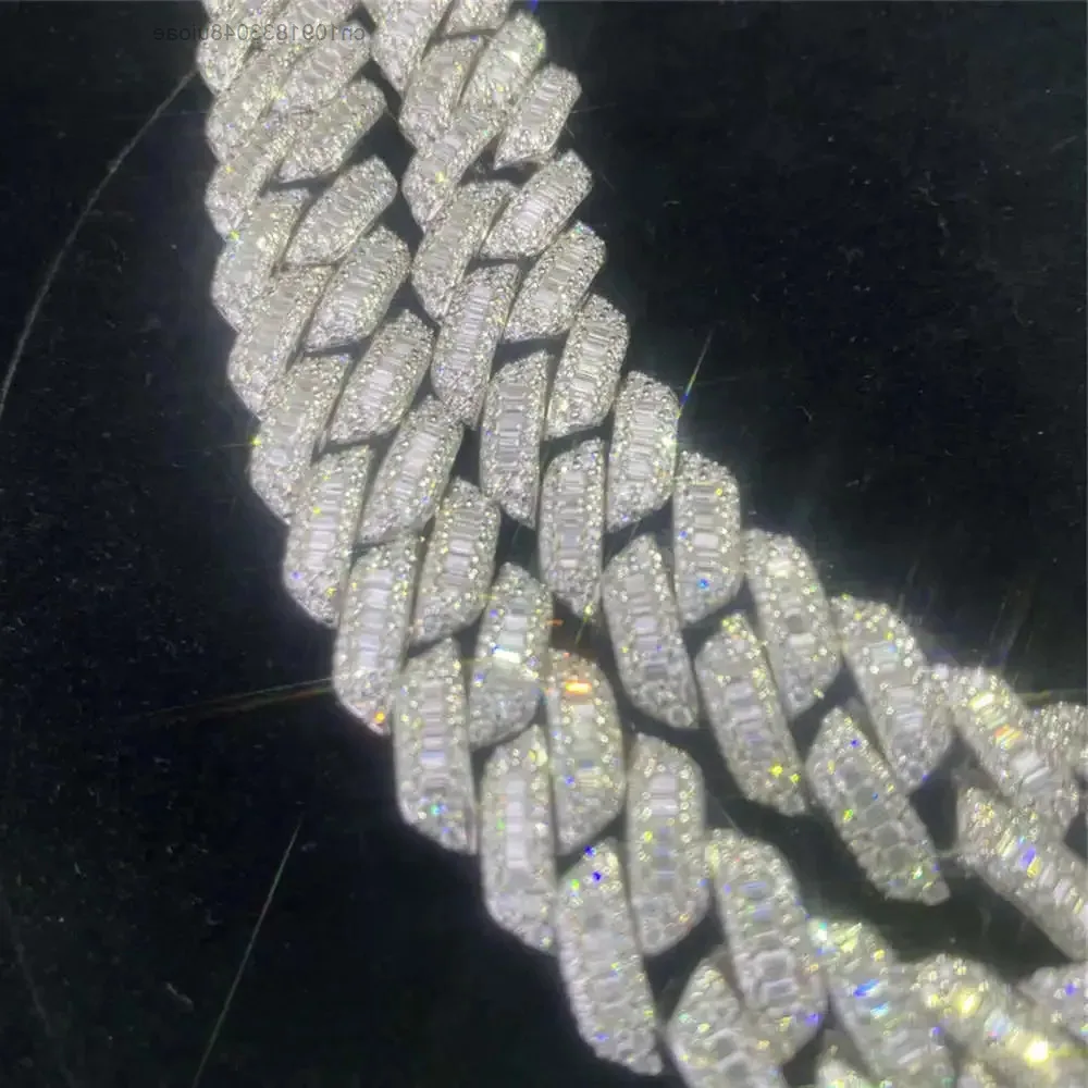 

15mm Vvs Moissanite Diamond Sterling Silver 925 White Gold Men Hip Hop Men Jewelry Bling Baguette Moissanite Cuban Link Chain