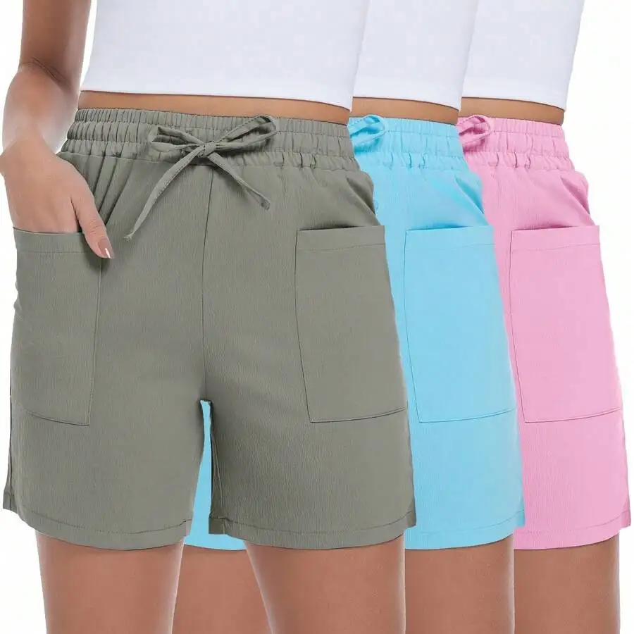 

3 Pack Casual Shorts For Women Breathable Quick Dry Polyester
