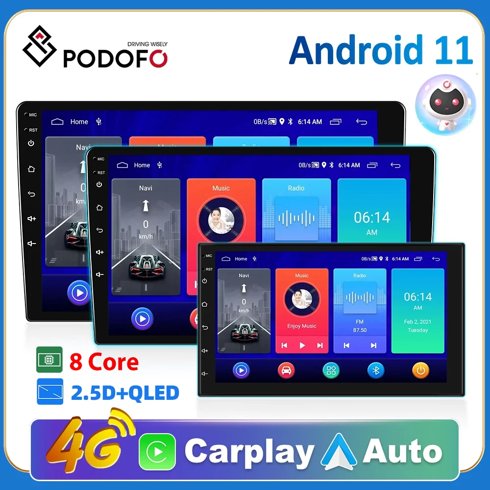 Podofo 8G 128G 2din Car Android Radio Multimedia Player 7/9/10