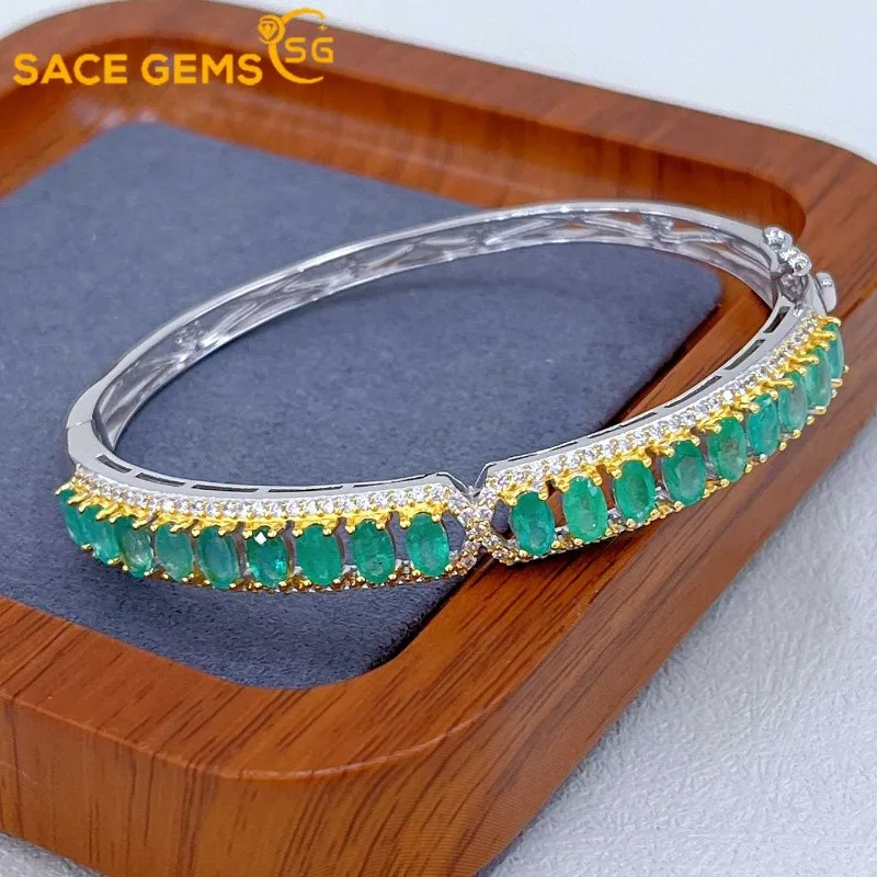 

SACE GEMS New Certified 3*5mm*18 Natural Emerald Bracelets 925 Sterling Silver 17cm for Women Engagement Party Fine Jewelry Gift