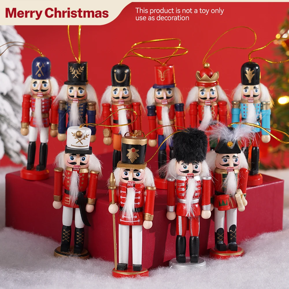 

10 шт., рождественские подвески «Щелкунчик», деревянные расписные елочные украшения, милые подвески, домашние рождественские подвесные украшения