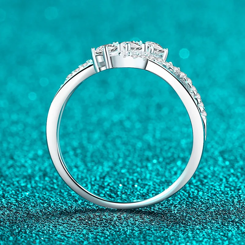 Elegant PT950 Platinum All Moissanite Rings for Women, Double-Layer Line Personalized Diamond-Studded Ring Holiday Gift