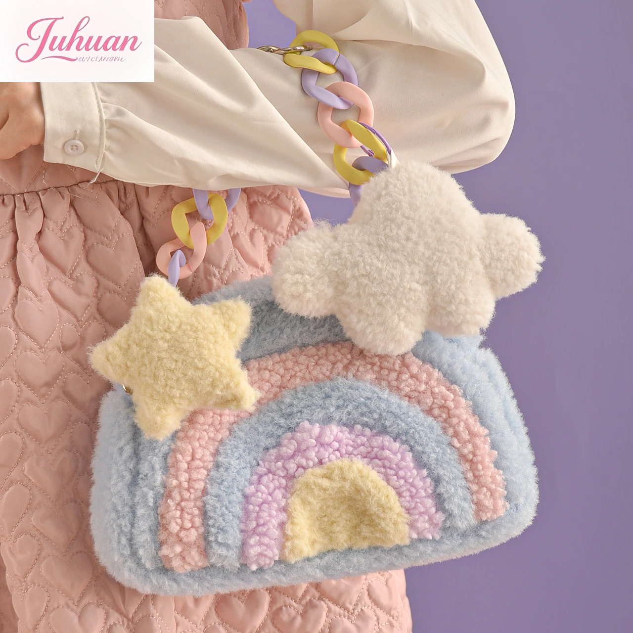 

Japanese Macaron Rainbow Star Cloud Women Bags Sweet Cute Lolita Plush Shoulder Bag Niche Design Crossbody Bag Lolita Girl Bags