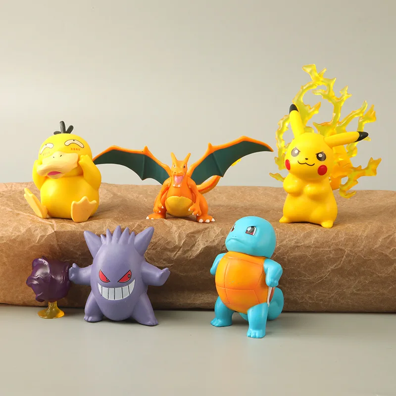 5Pcs/Set New Anime Pokemon Pikachu Action Figures Dolls Charizard Squirtle Psyduck Gengar Cartoon Model Toys Kids Birthday Gift