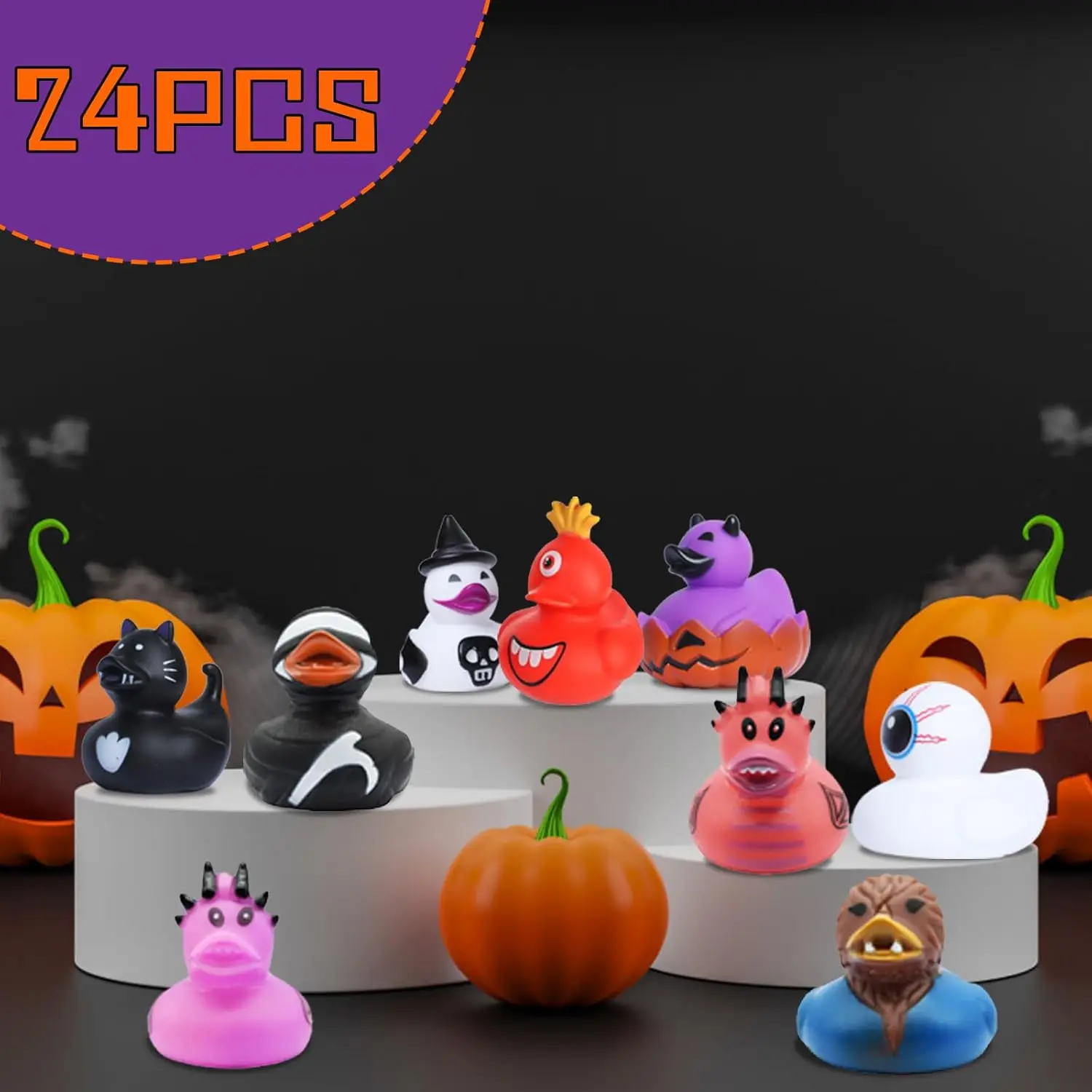 24 Pcs Halloween Adorable Floating Rubber Ducks Halloween Style Design Ducks Toys For Kids Trick Or Treat Supplies Goodie Bag