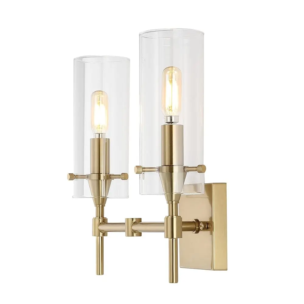 

Jyl7806C Cato 13.5"" 2-Light Modern Farmhouse Iron/Glass Led Vanity Industrial Minimalist Bathroom Hallway Living Room Bedroom