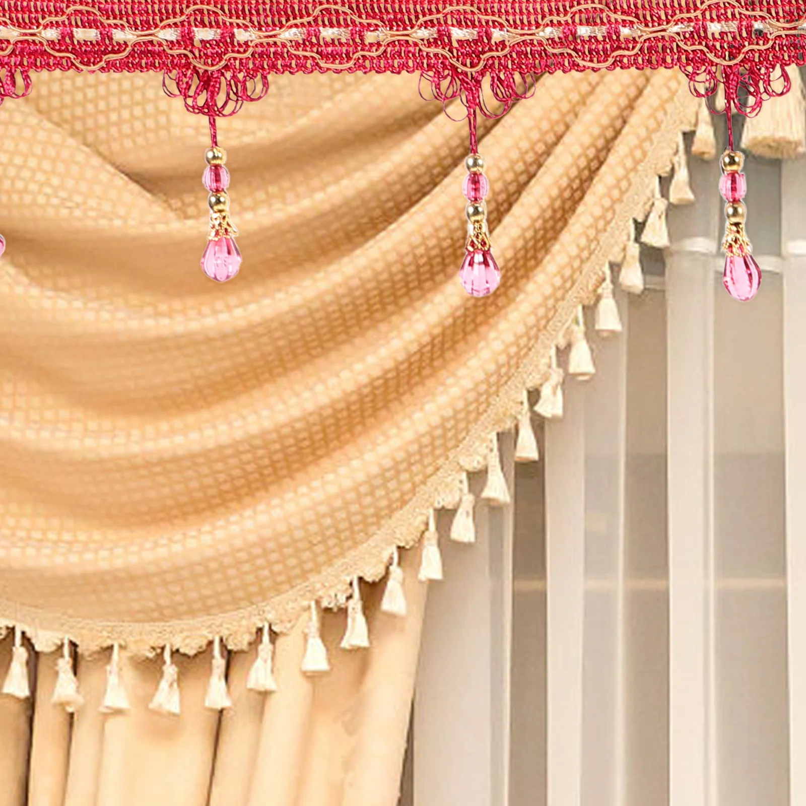 

1 Roll Crystal Bead Tassel Fringe Trim Decorative Sewing Lace For Curtains Sofa Home Glitter Fringe Tassel Trims