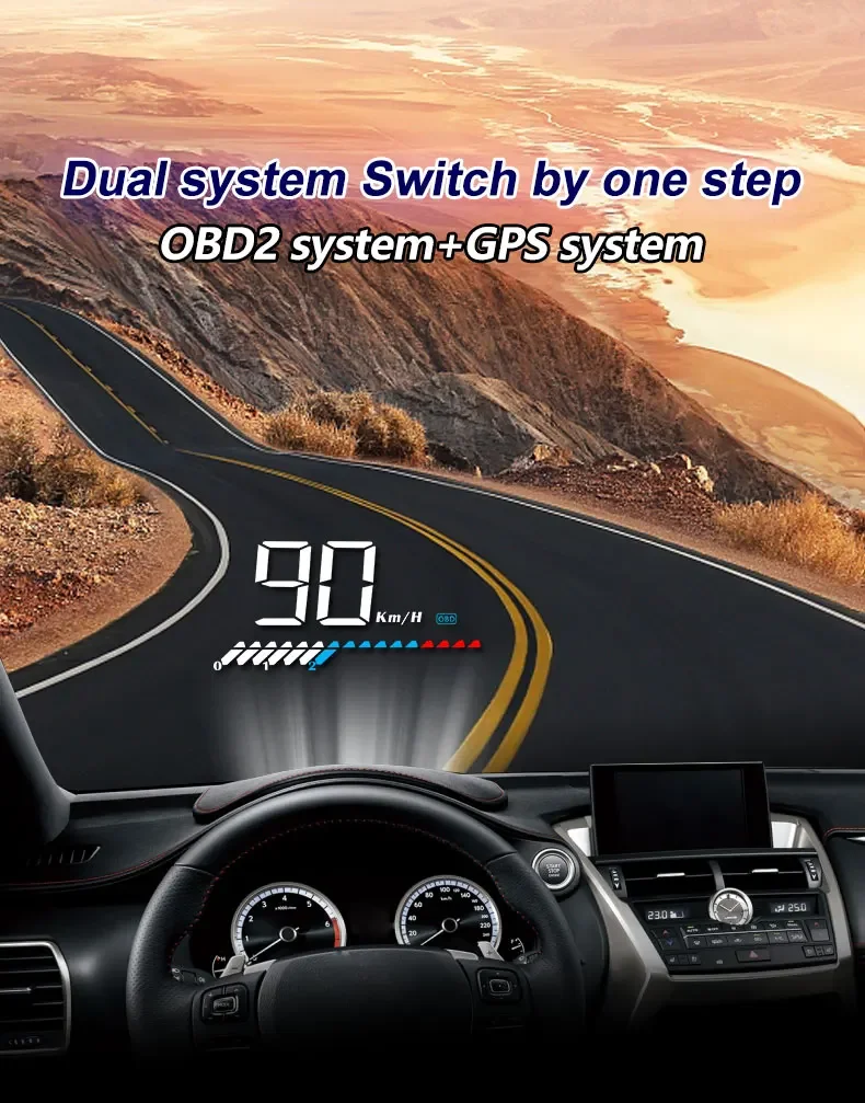 %M7 Windschutzscheiben-Projektor OBD+GPS Head-Up-Display Bordcomputer mit Fahrzeuggeschwindigkeit, Drehzahl, Wassertemperatur und Spannung für alle Fahrzeuge – Detail 5