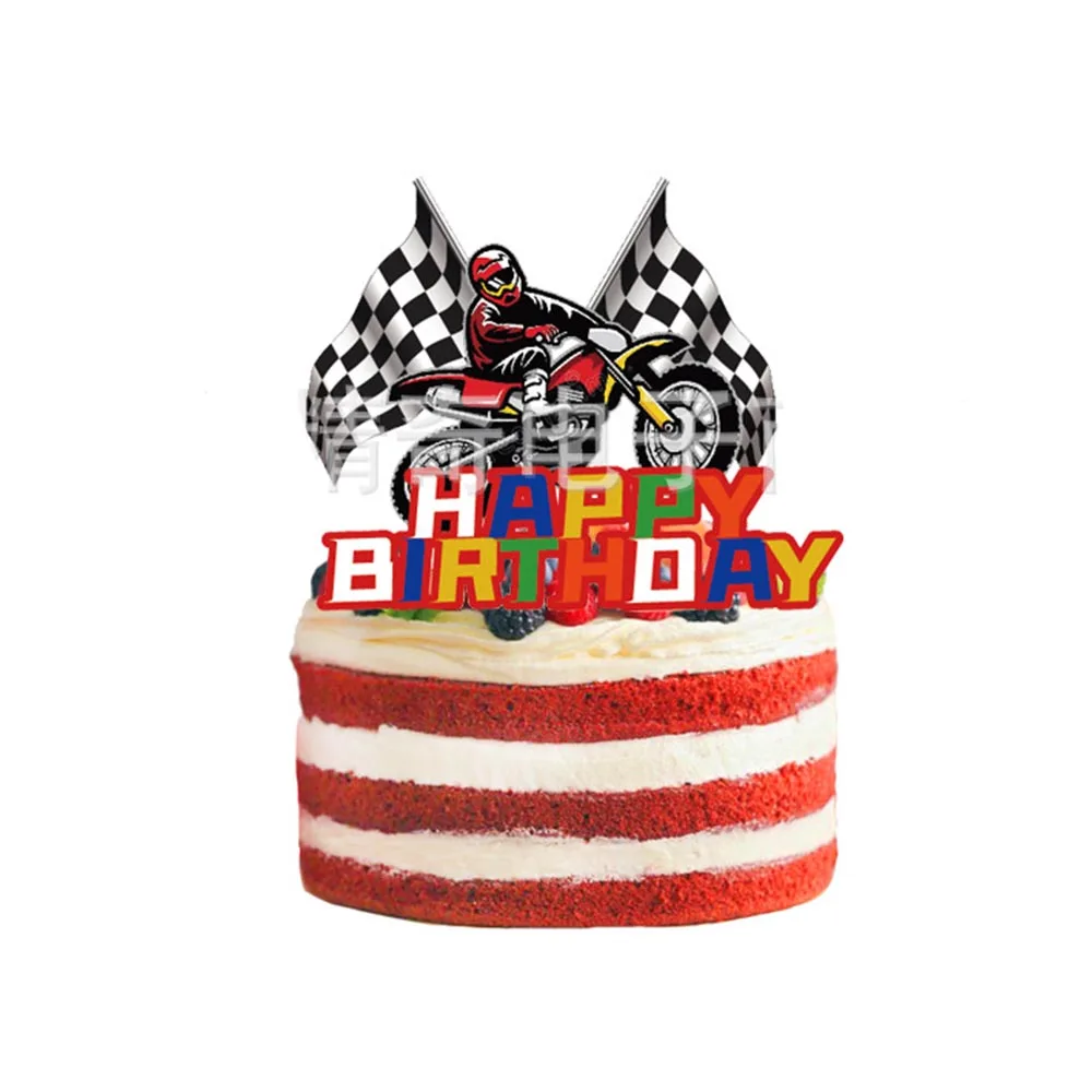 Motorrad Kuchen Cupcake Topper Racing Party Motorrad Luftballons Alles Gute zum Geburtstag Banner Motocross Themen Männer Junge Party Dekoration – Detail 2