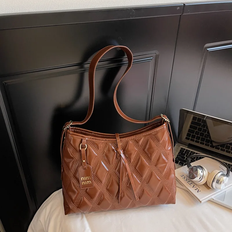 

Женская высококачественная модная стеганая текстурированная сумка через плечо — большая вместительная рабочая сумка для ежедневных поездок на работу