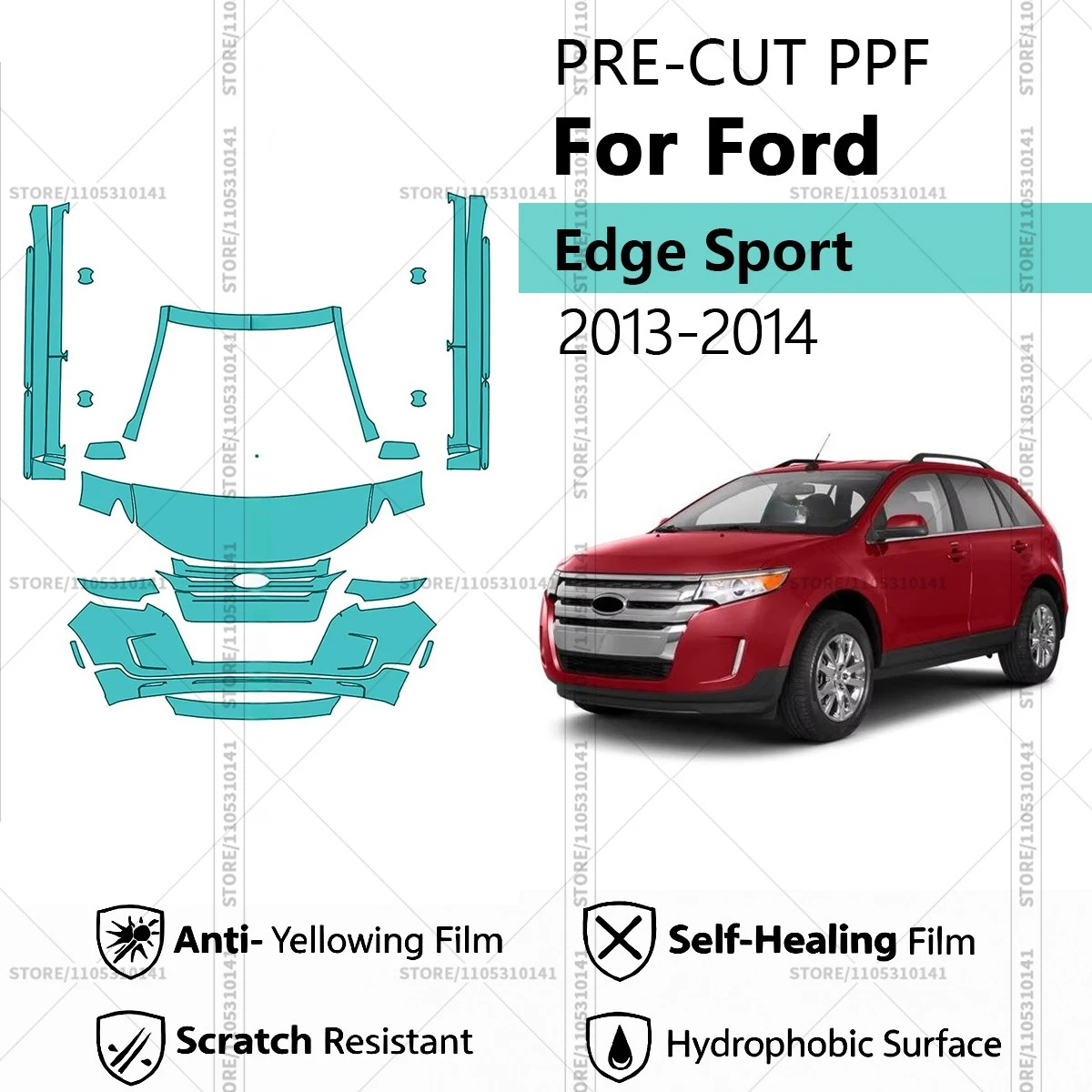 

Для Ford Edge Sport 2013-2014: Предварительно вырезанная прозрачная защитная пленка (PPF) для автомобиля, комплект для передней части и порогов