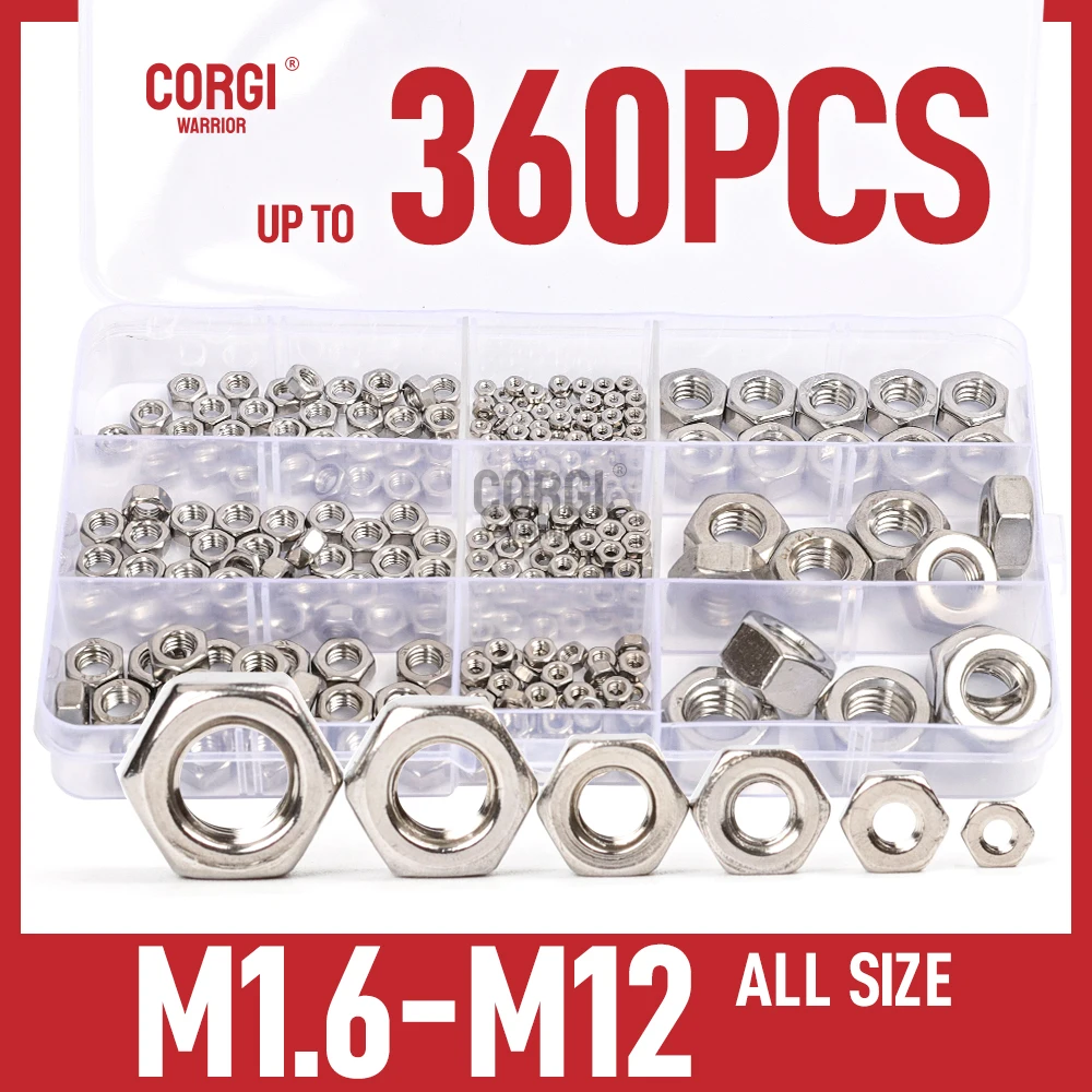 

Metric Hex Nuts Assortment Kit M1.6 M2 M2.5 M3 M4 M5 M6 M8 M10 M12 180-360 P 304 Stainless Steel Standard Machine Nut for Bolt