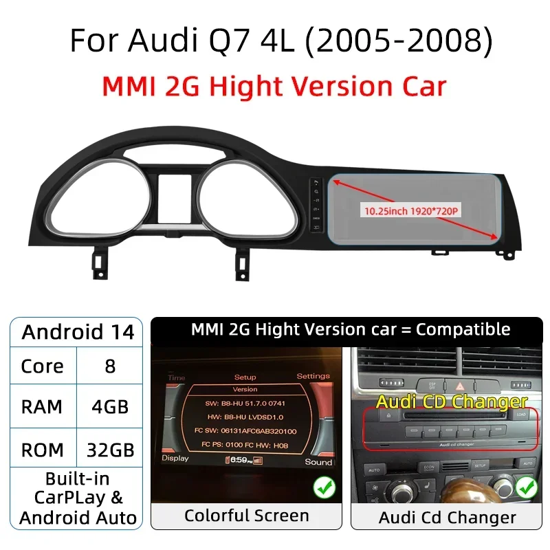 Android 14 Auto Display Touchscreen Für Audi A6 C6 4f Für Audi Q7 4L 2005-2015 MMI 2G 3G 4G Drahtlose Carplay GPS Navi Multimedia