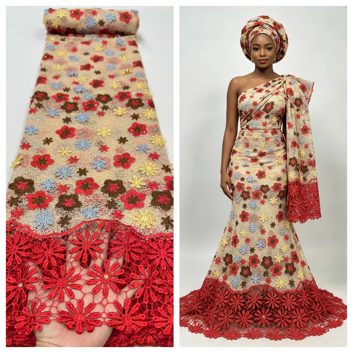 2026 African Guipure Cord Lace Cotton Embroidered Traditional Inspired Women's Garment Water Soluble Fabric for Occasional Wear