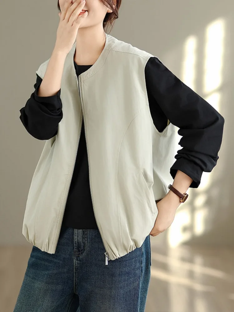 

Корейская рабочая одежда на молнии, ветровка, жилет, женский осенний элитный жилет на плечах, топ, жилет для поездок на работу, Sle