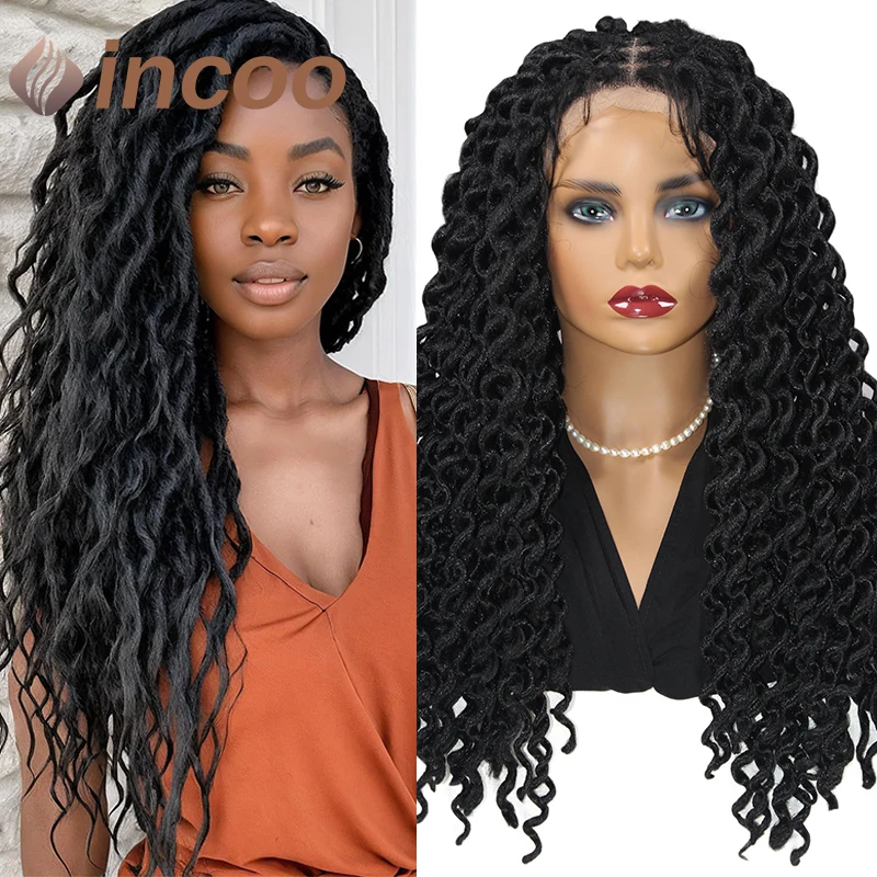 Synthetic Faux Locs Braided Wigs For Black Women Twists Full Lace Front Box Braids Wigs Knotless Goddess Dreadlocks Braid Wigs