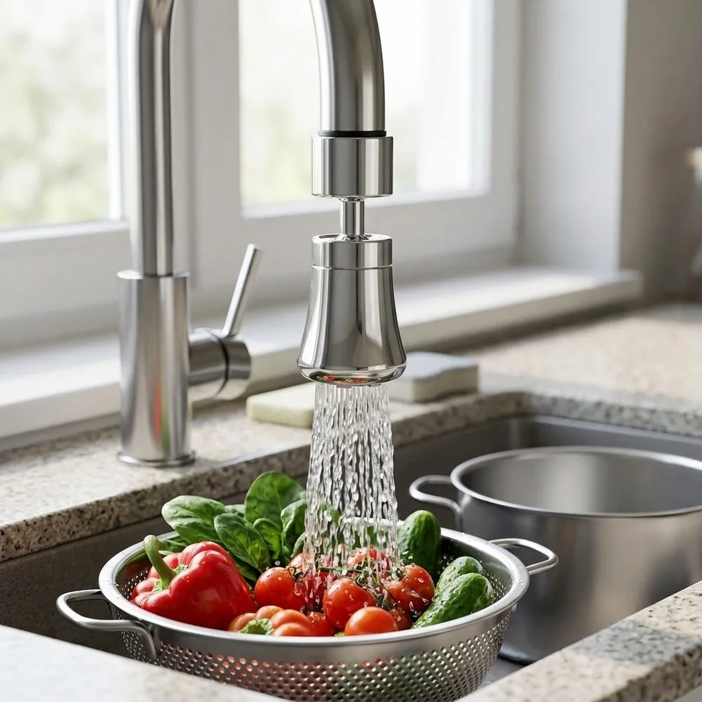 Stainless Steel 360 Rotating Faucet Aerator Dual Flow Spray Head For Kitchen Sink Cleaning Chrome Home Plumbing Accessory