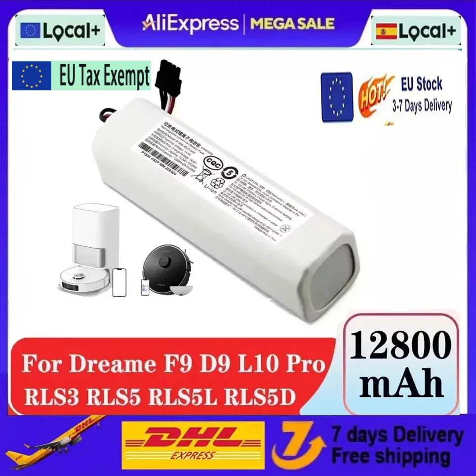 Batterie de remplacement originale pour aspirateur robot Dreame D9 F9 L10 Pro Plus RLS3 RLS5 RLS5L RLS5D, 12800mAh, pièce 14.4V