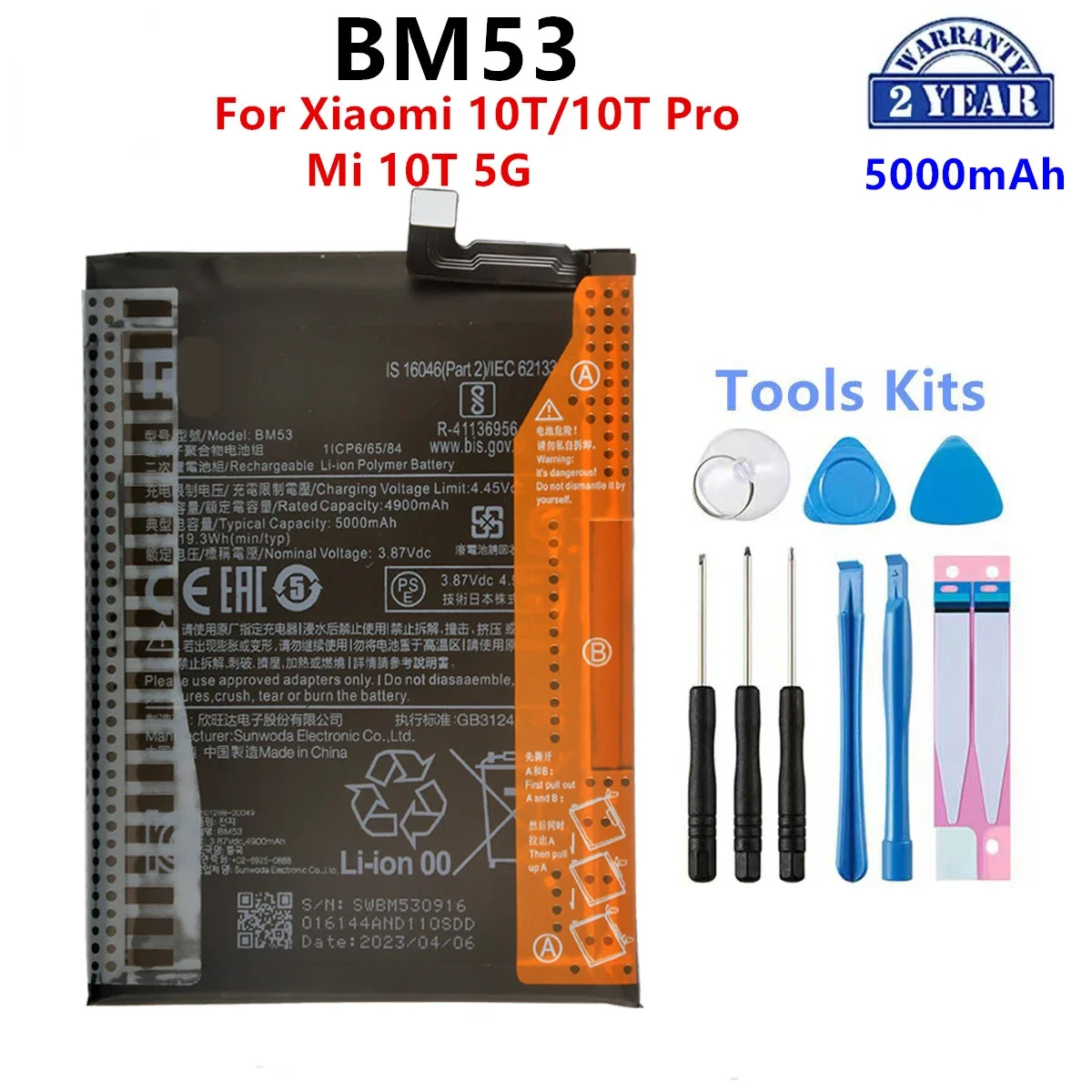 

100% Orginal BM53 5000mAh Battery For Xiaomi 10T/10T Pro/ Mi 10T 5G Phone Replacement Batteries+Tools