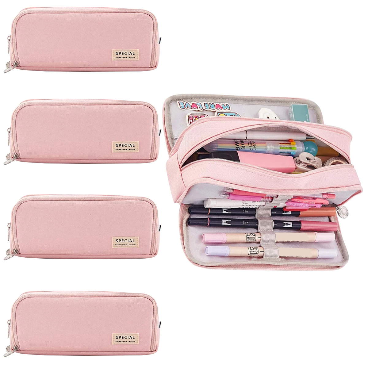 5PCS/1PCS Pencil Case Large Capacity Pen Bag 3 Compartment Pen Pouch Organizer Portable Chlids Stationery Bag Holder with Zipper