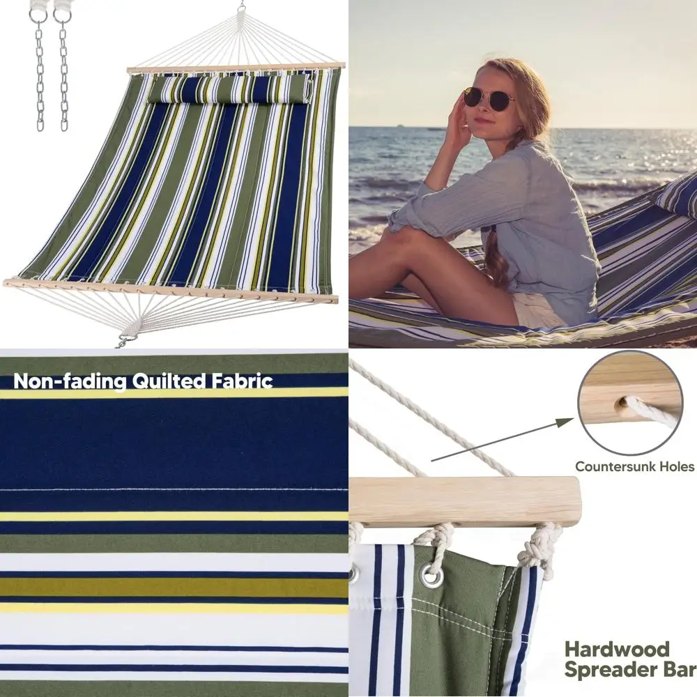 

Двойные гамаки SUNCREAT для 2 человек с очень большой подушкой, не выцветающие гамаки-деревья для улицы, синий и морской