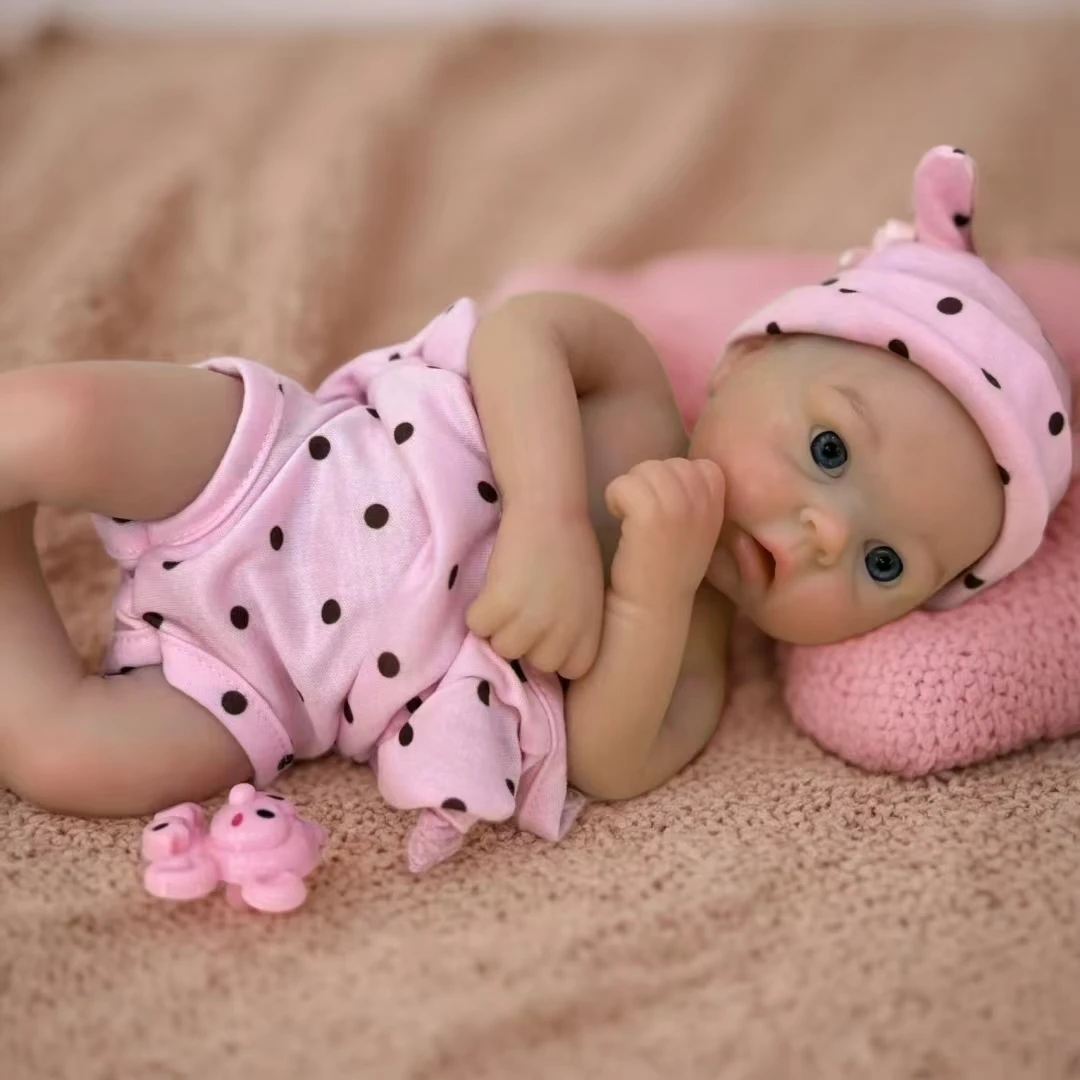 Ojos abiertos 33CM bebé reborn de silicona sólida niña muñeca Hanamde piel pintada boca abierta y muñeca recién nacida lavable