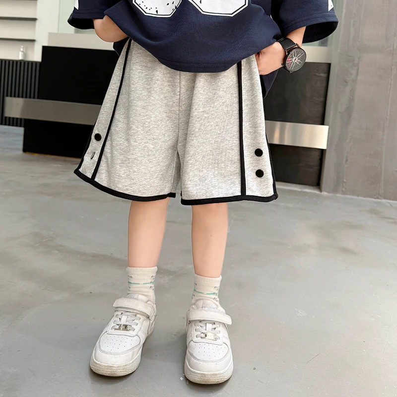 

Brief Style Kids Child Summer Cotton Shorts for Teens Boy Loose Casual Knee Length Pants Gray Color Age 5 6 7 8 9 10 11 12 14 Y